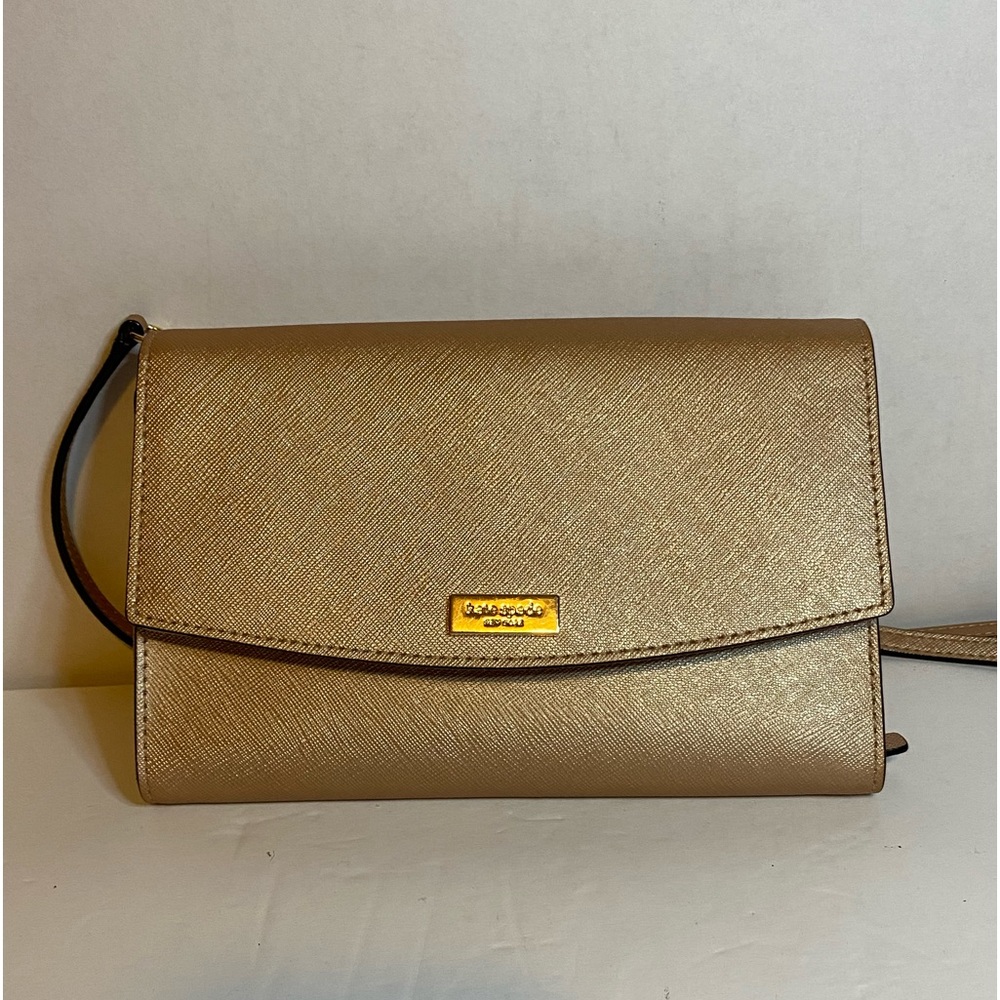 KATE Spade Laurel Way Winni Leather Gold Metallic Crossbody Bag Wallet